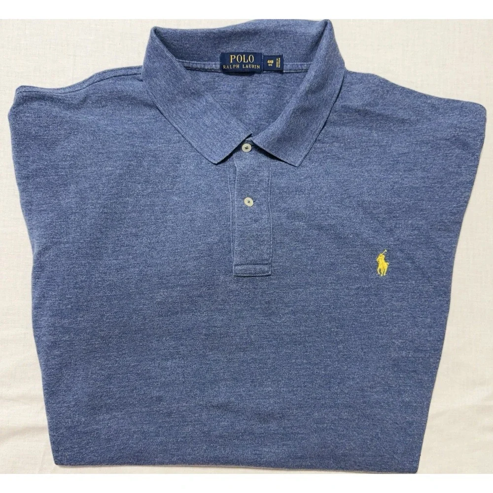 Polo Ralph Lauren Shirt Mens 4XB Big & Tall Blue Heather Cotton Polo Pony Logo